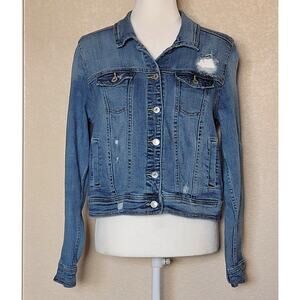 Mossimo Supply Co Y2K Distressed Blue Denim Jean Jacket Womens Size Medium EUC